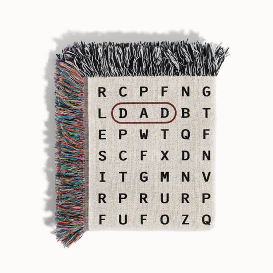 Dad Word Search Woven Throw Blanket, Personalized Gift for Dad, Designed With Meaning