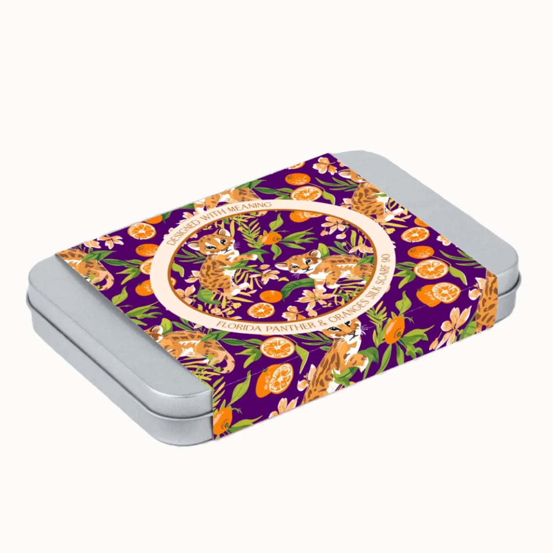 Baby Florida Panther and Oranges Silk Scarf 90, Designed With Meaning