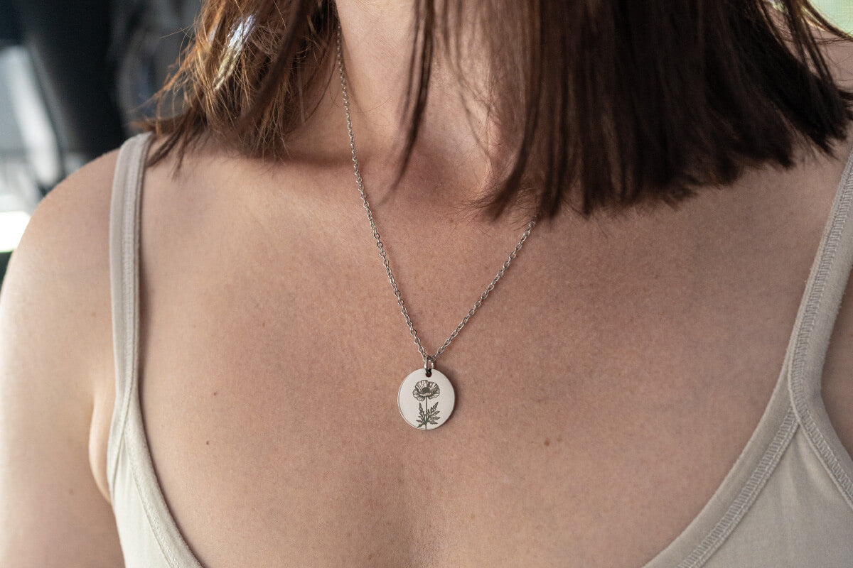 August Birth Flower Necklace, Personalized Birthday Gift for Her, Custom Poppy Jewelry, Designed With Meaning