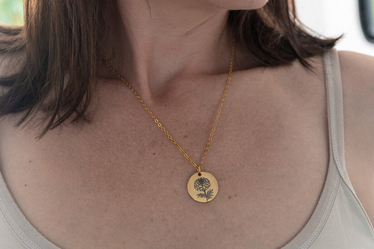 October Birth Flower Necklace, Personalized Birthday Gift for Her, Custom Marigold Jewelry, Designed With Meaning